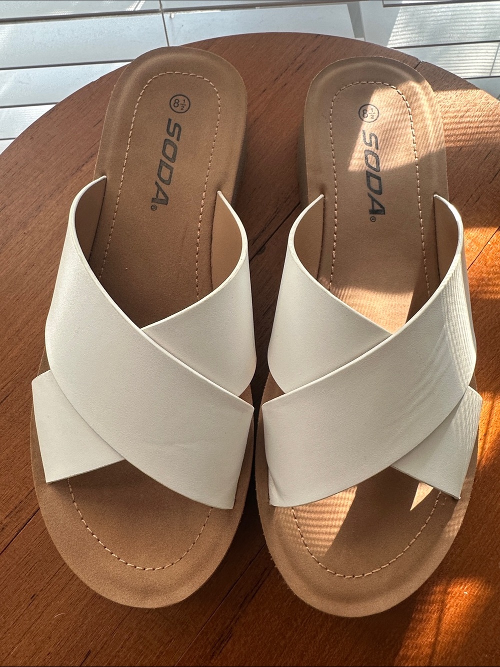 Soda Lucy White Crisscross Slide Sandals